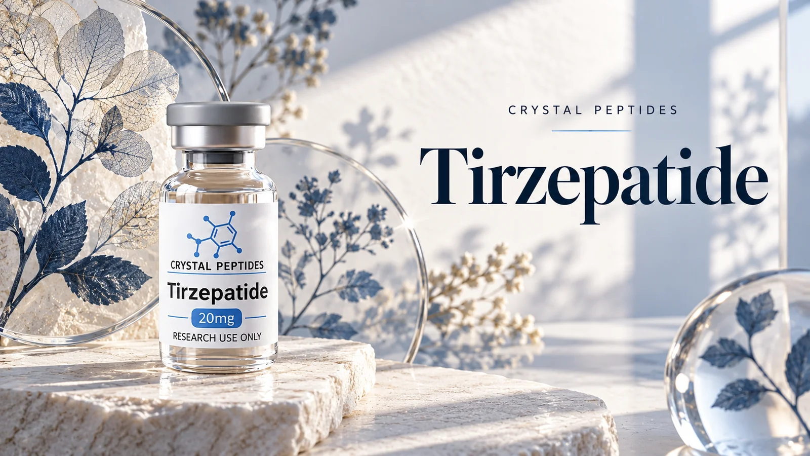 Uredniška ilustracija izdelka: Tirzepatide — Crystal Peptides.